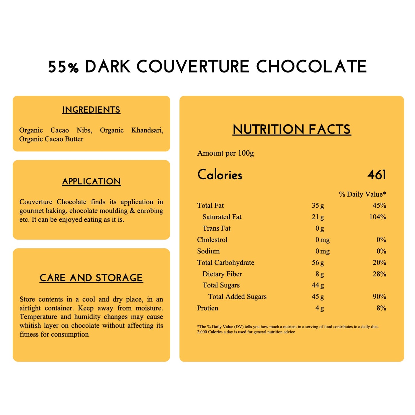 nutritional information of dark chocolate.