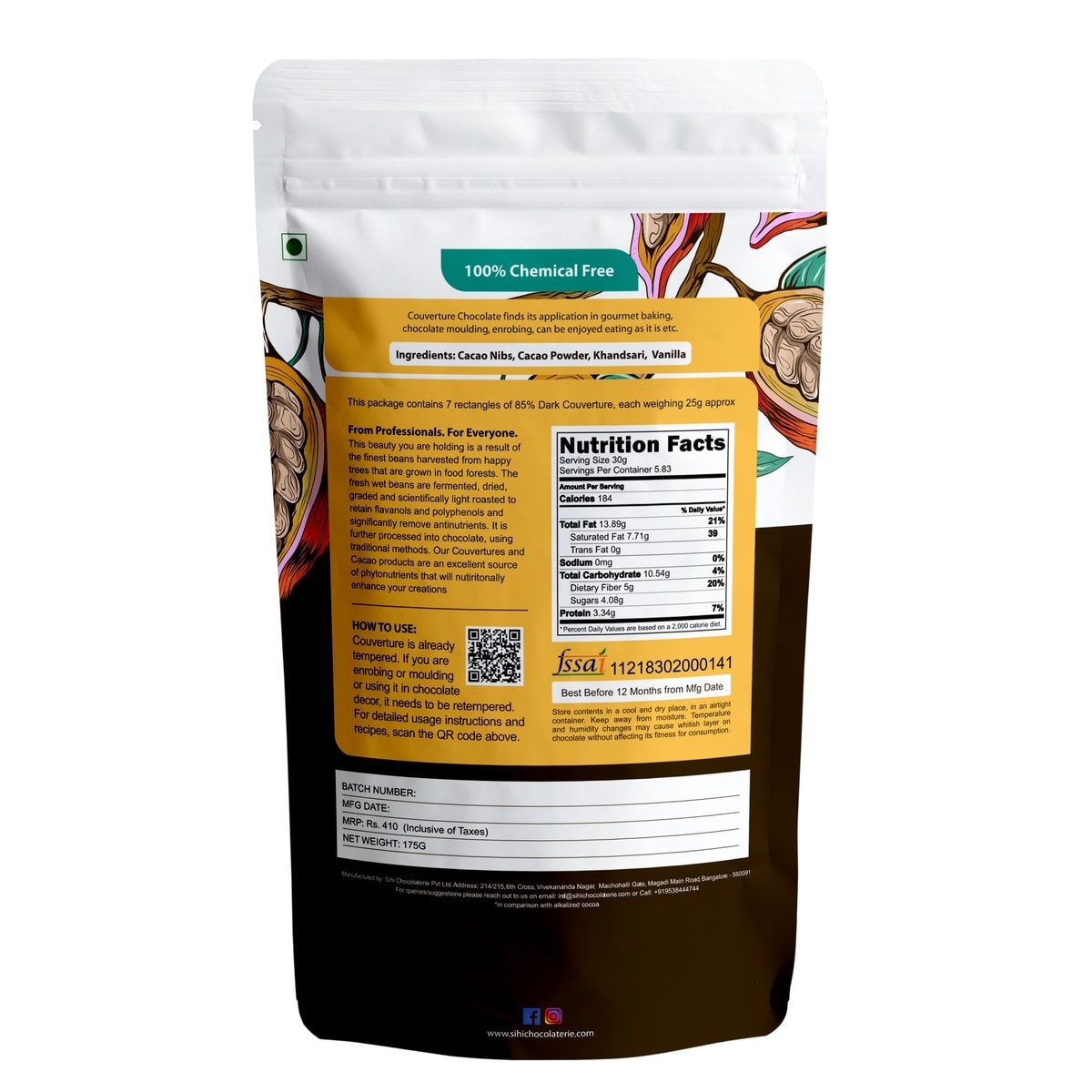 85% dark couverture chocolate organic - no white sugar | plant based chocolate