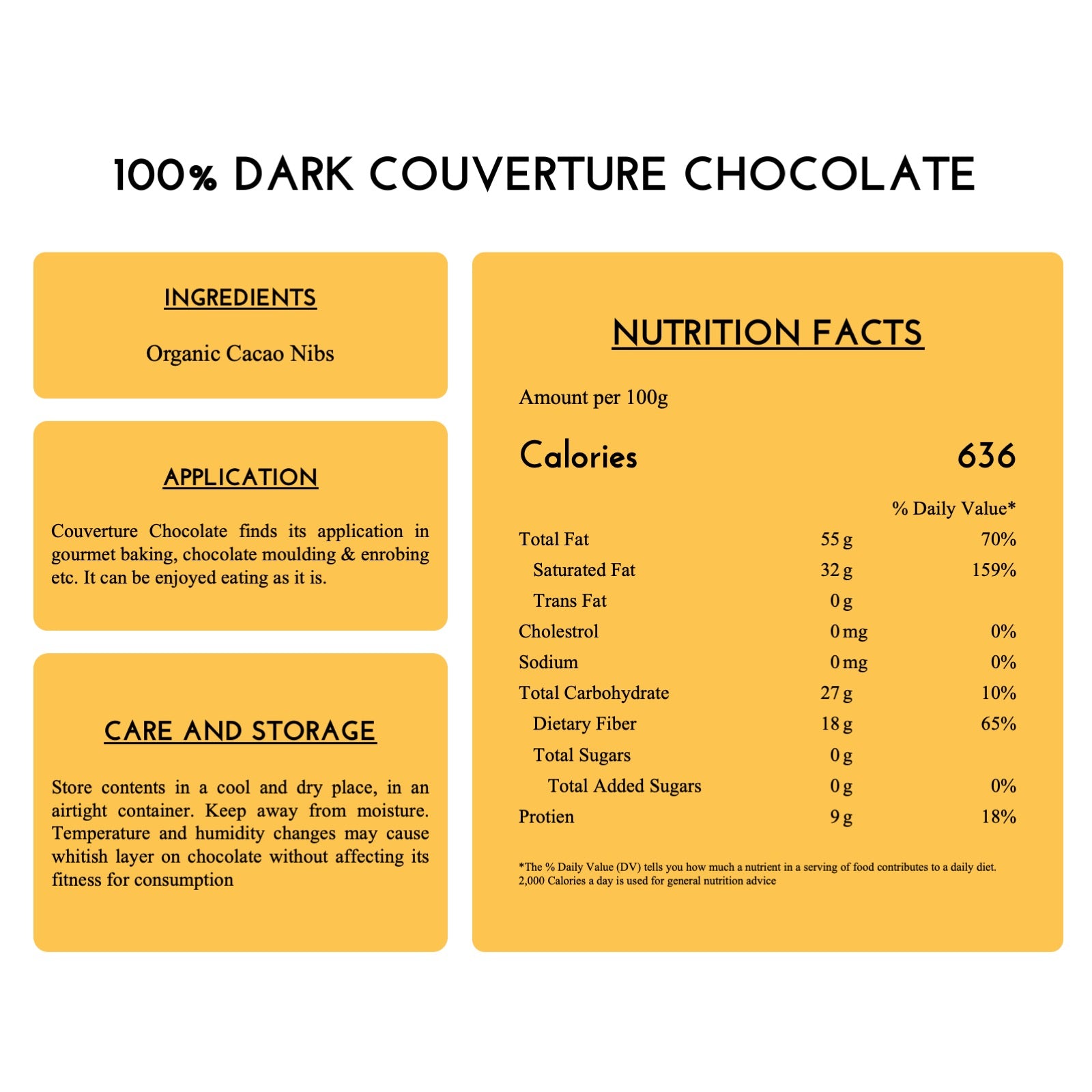 100 percent dark chocolate bar nutritional information.
